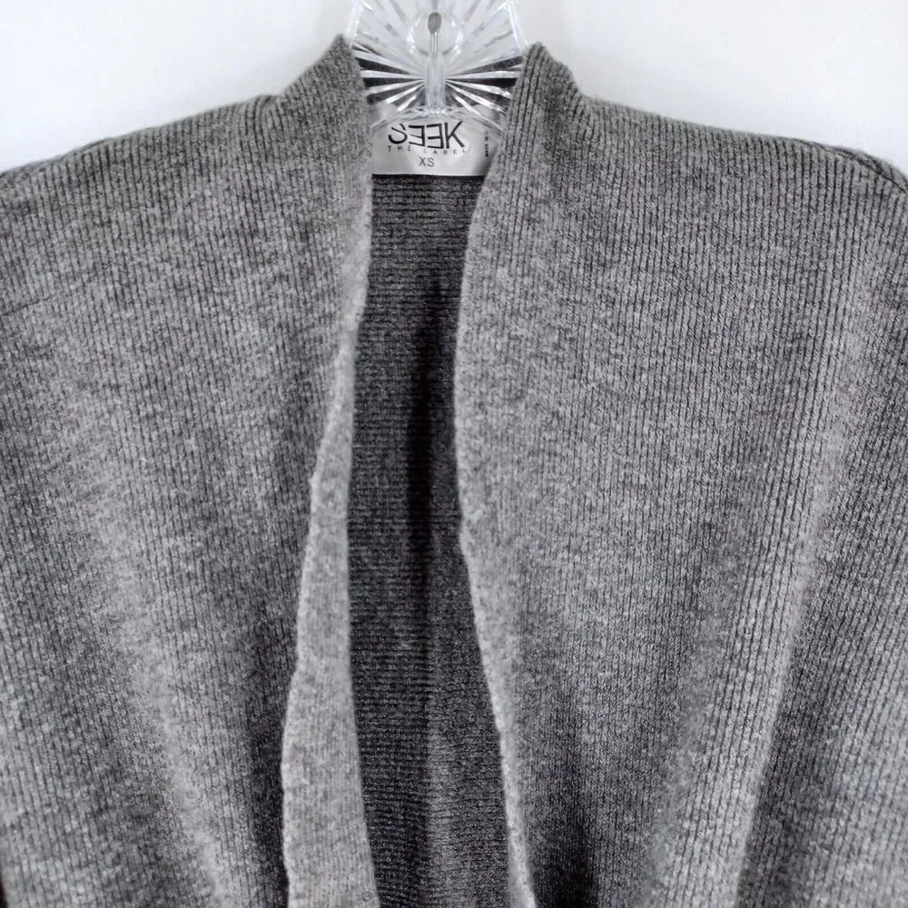 SEEK THE LABEL Sz XS Gray Ribbed Tie Front Half Sleeve Cardigan Fall Cozy Modern - Picture 6 of 15